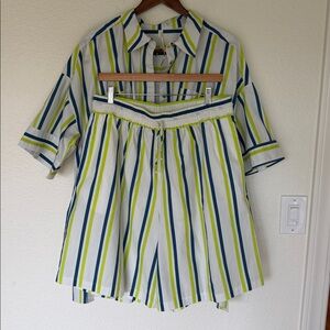 Anthropologie Boxy Striped button down shirt & matching striped Bermuda shorts